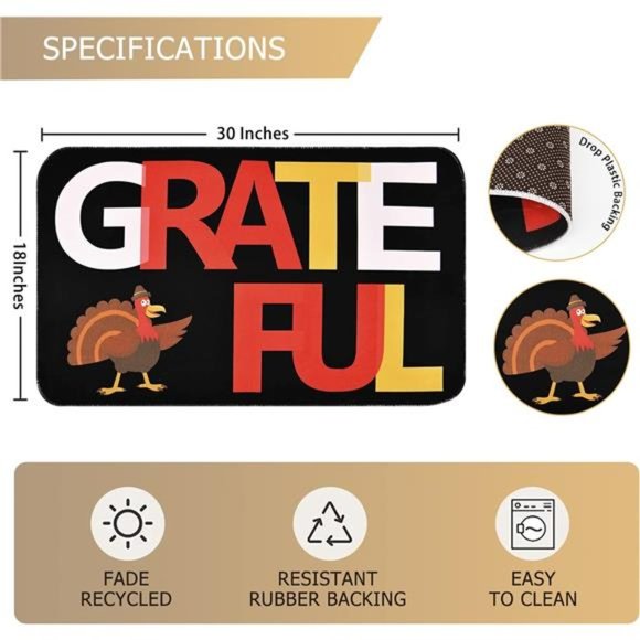 Thanksgiving Area Rug, Turkey Outdoor & Bathroom Floor Mat18 x 30 Inch - Picture 2 of 7